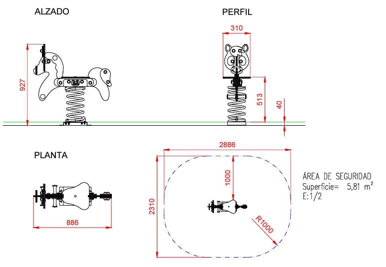 Balancín muelle individual PONY uso público comercial medidas