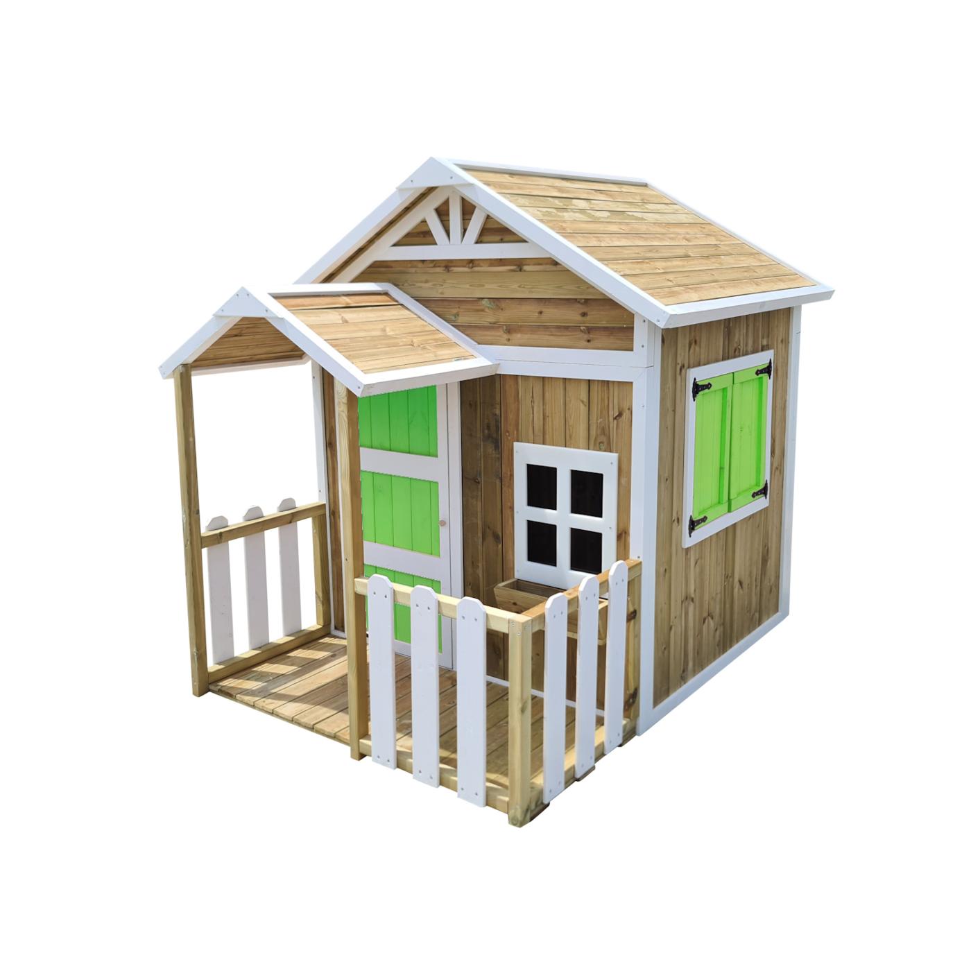 Casita infantil MASGAMES OLDEN de madera panelada, fácil montaje, color verde