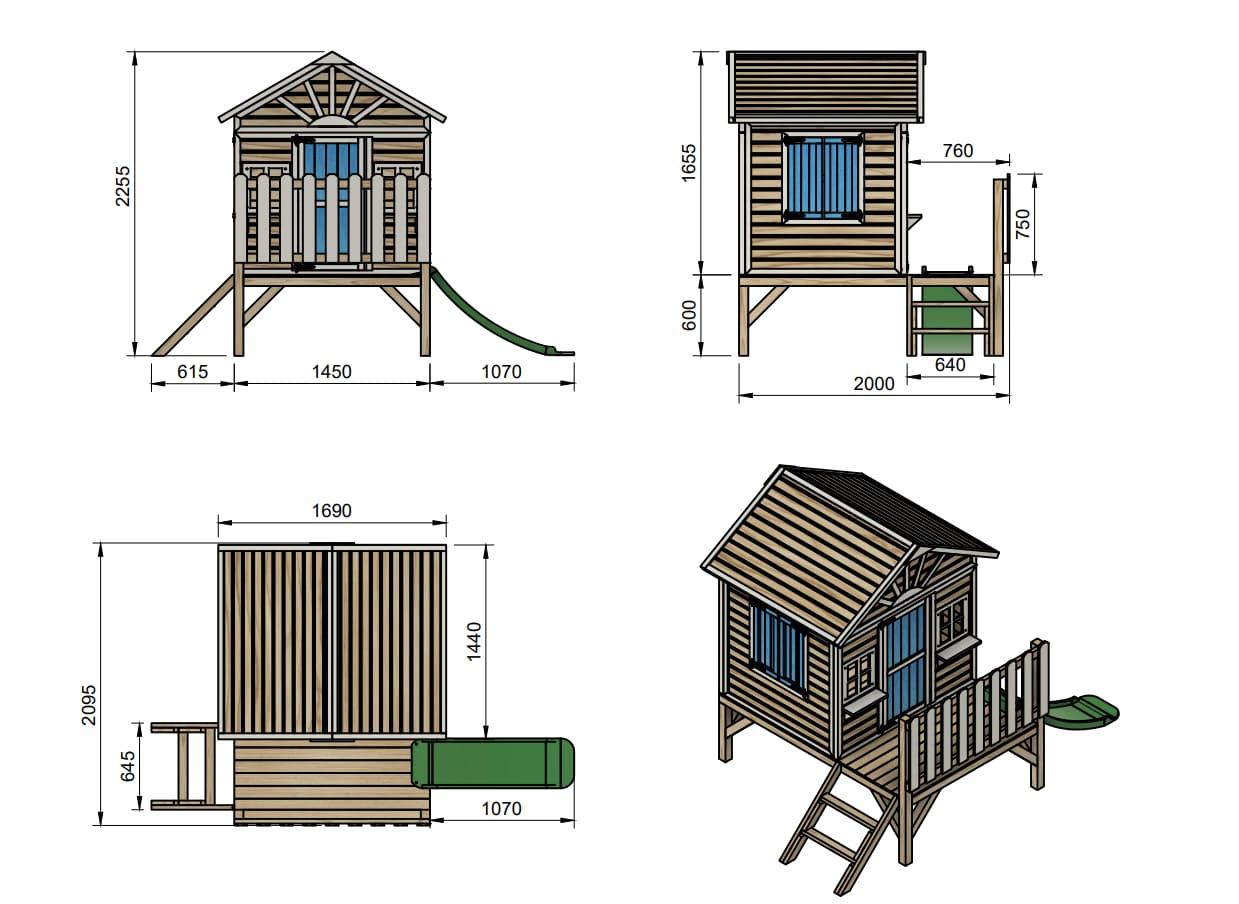 Casita elevada MASGAMES VISBY 60 cm altura madera panelada medidas