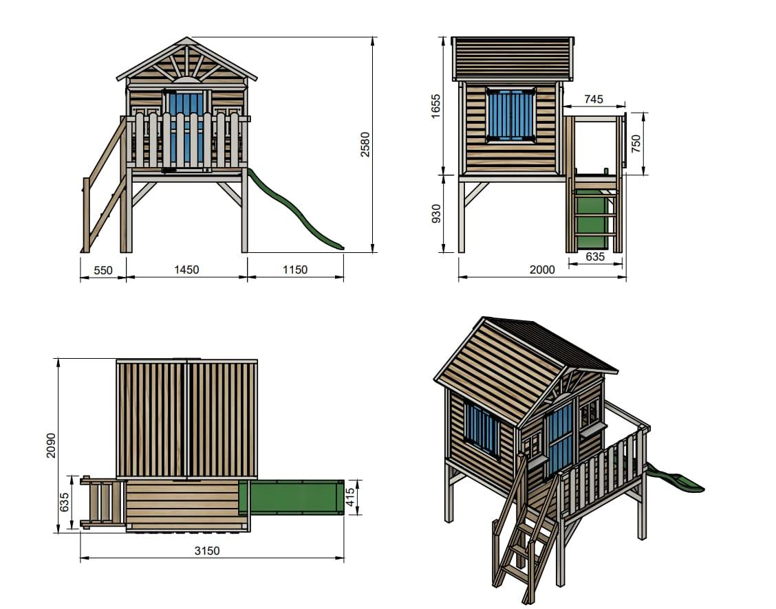 Casita elevada MASGAMES VISBY 90 cm altura madera panelada medidas