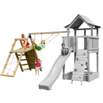 Parque juegos infantil de madera Palazzo XL con columpio doble, Todo lo  que quieres para jugar en la calle