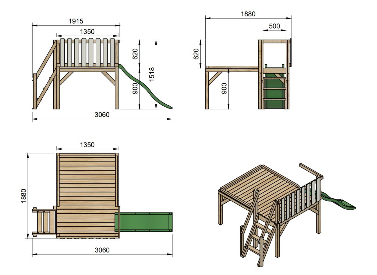 Casita infantil elevada 90cm MASGAMES LOLLIPOP XL con rampa de tobogán